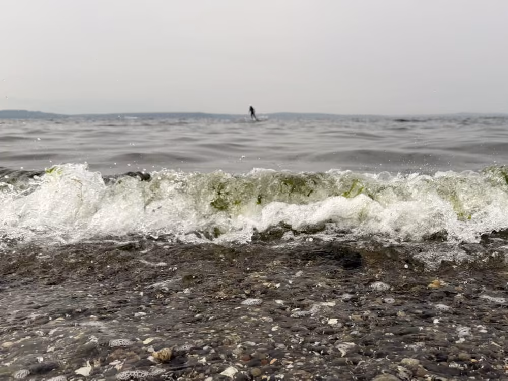 Waves breaking on a pebble beach